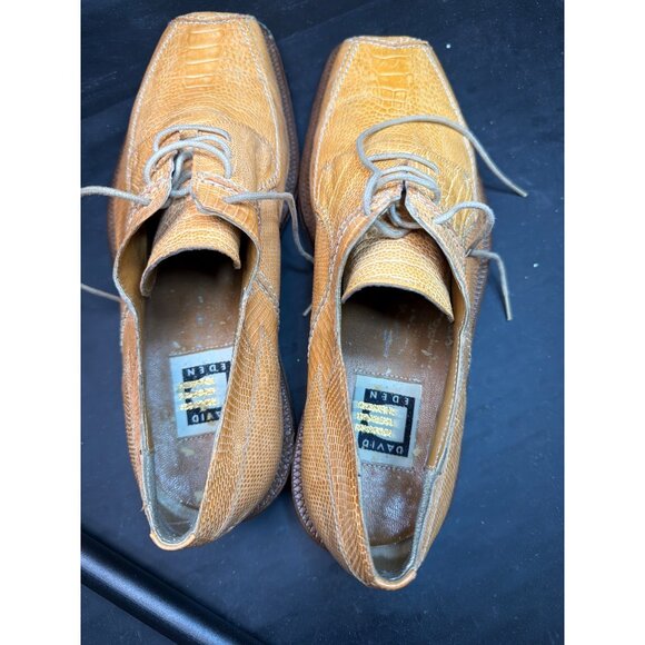 David Eden Mens Exotic Genuine Lizard Leather Shoes Size 8.5 Tan Mustard main image 6
